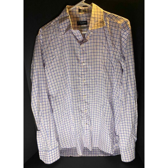 Peter Millar Collection Summer Chambray Mens L Check Plaid Long Sleeve Preppy - Picture 1 of 5